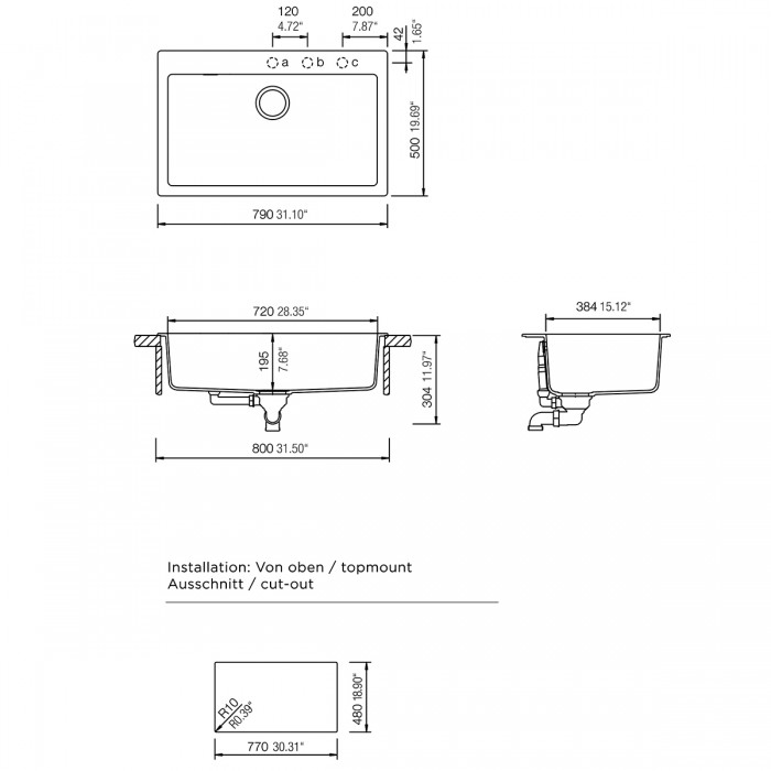 Νεροχύτες Schock Cristalite Manhattan 30080-1441 Croma (79X50cm) Ένθετος Germany