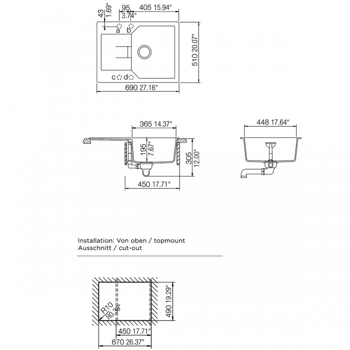 Νεροχύτες Schock Cristalite Manhattan 30170-1401 Nero (69X51cm) Ένθετος Germany