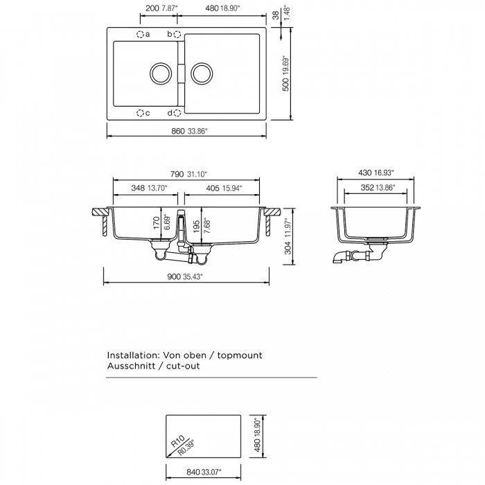 Νεροχύτες Schock Cristalite Manhattan 30290-1511 Everest (86X50cm) Ένθετος Germany
