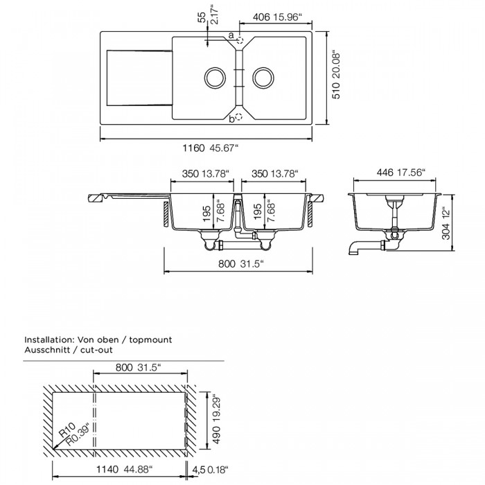 Νεροχύτες Schock Cristalite Manhattan 30300-1401 Nero (116X51cm) Ένθετος Germany