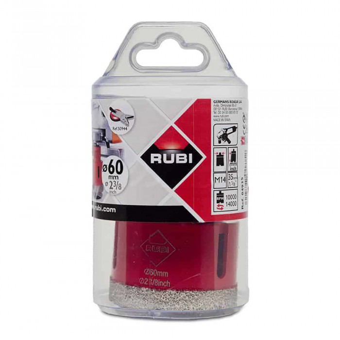 Τρυπάνι Διαμαντιού για γυαλί, κεραμικά, πλακίδια  60mm Rubi Diamant Dry Gres4Drill 4915