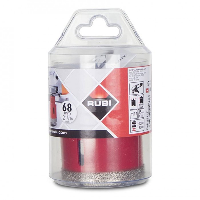 Τρυπάνι Διαμαντιού για γυαλί, κεραμικά, πλακίδια  68mm Rubi Diamant Dry Gres4Drill 4917