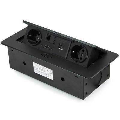 Πρίζα Γραφείου 120x265mm Μαύρη με 2 Πρίζες Σούκο - HDMI - RJ45 - USB A - USB C Emuca 5039914