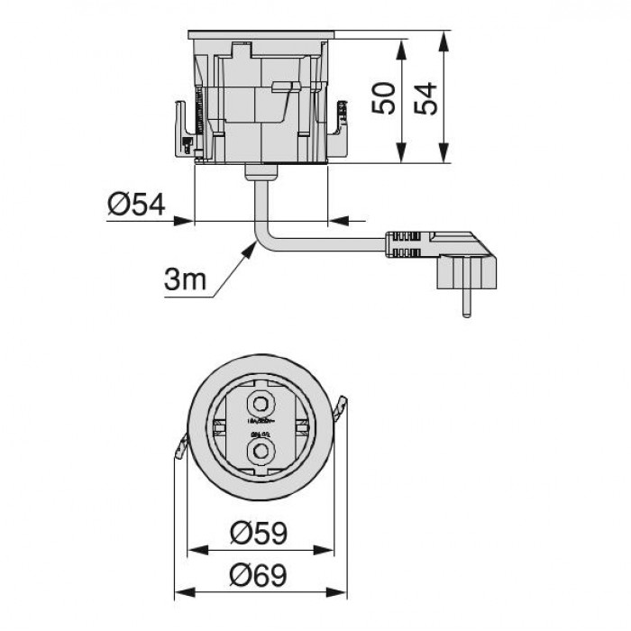 Πρίζα Επίπλων Χωνευτή Ø54mm Μαύρη Emuca 5048314