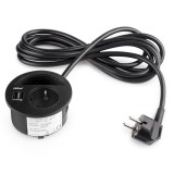 Πρίζα Γραφείου Ø80 mm Μαύρη με 2 θύρες USB και μια πρίζα Σούκο Emuca Circle 80 5048414