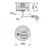 Πρίζα Γραφείου Ø80 mm Μαύρη με 2 θύρες USB και μια πρίζα Σούκο Emuca Circle 80 5048414