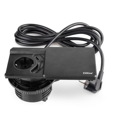 Πρίζα Γραφείου Ø80 mm Μαύρη Τετράγωνη με Καπάκι που Κλείνει με μια πρίζα Σούκο και θύρα USB τύπου Α Emuca 5048614