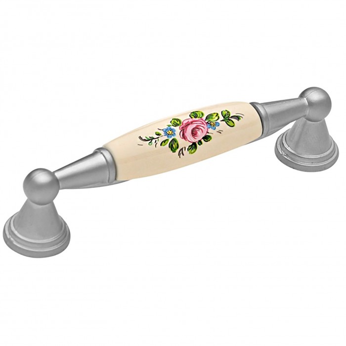 Λαβές επίπλων Roline 520-96/120 Νίκελ Σατινέ με Ροζ Άνθος