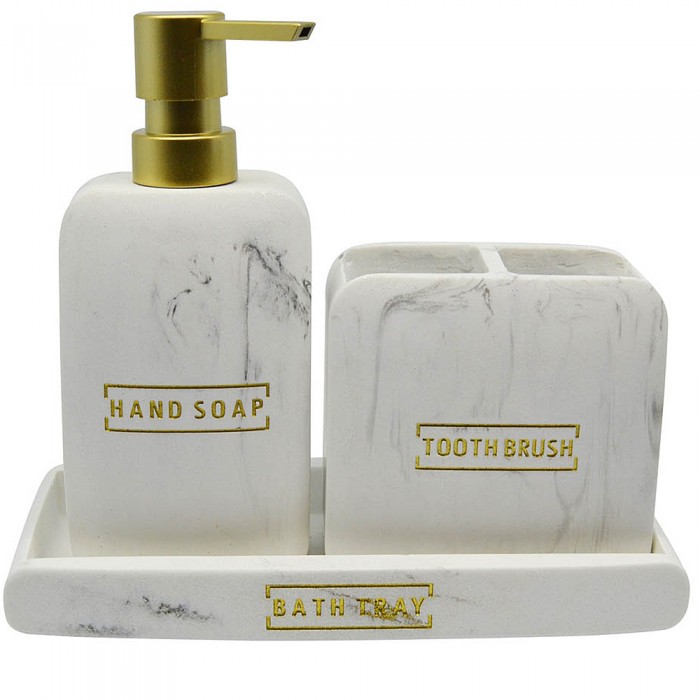 Ποτηροθήκη Πολυεστερική Άσπρο Μάρμαρο με Χρυσό 10,5x6,5x10εκ.ANKOR 812950
