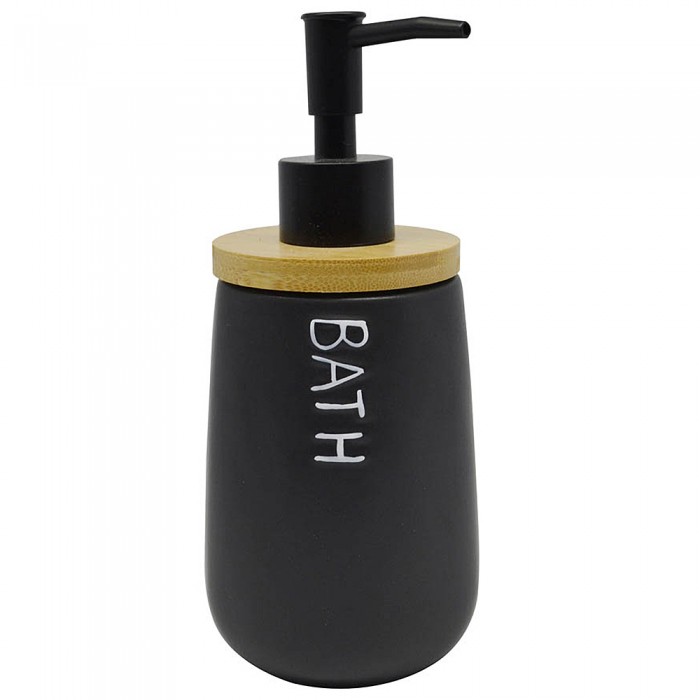 Επικαθήμενο Ντισπένσερ Κεραμικό Μαύρο Bath με Ξύλο Μπαμπού 8,5x8,5x18,7εκ.ANKOR 819348