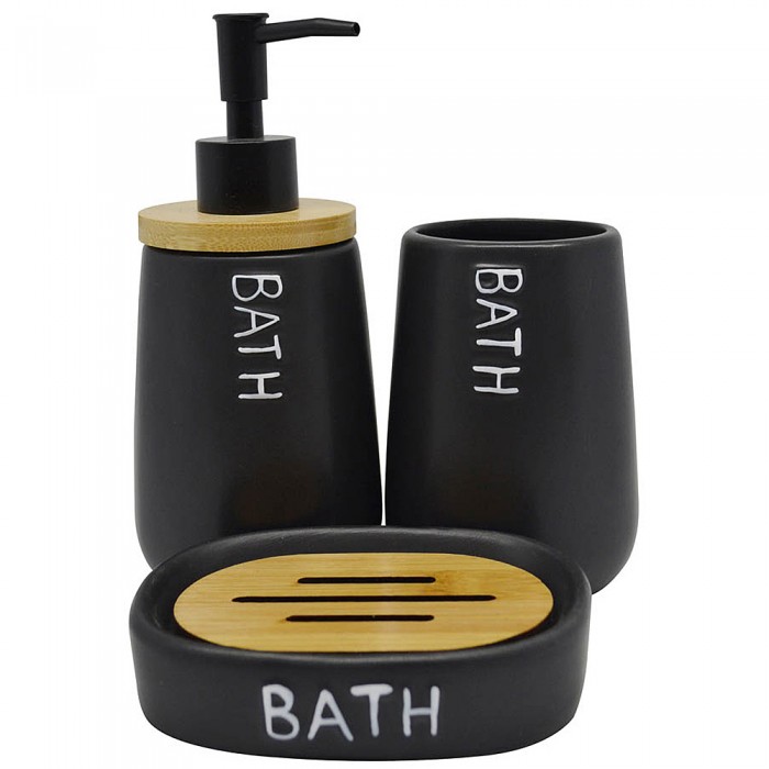 Επικαθήμενο Ντισπένσερ Κεραμικό Μαύρο Bath με Ξύλο Μπαμπού 8,5x8,5x18,7εκ.ANKOR 819348