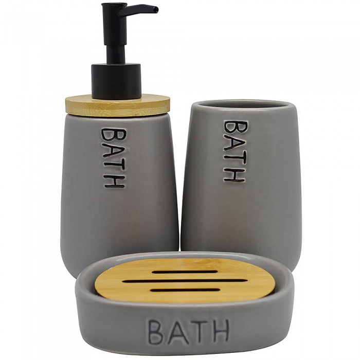 Επικαθήμενο Ντισπένσερ Κεραμικό Γκρί Bath με Ξύλο Μπαμπού 8,5x8,5x18,7εκ.ANKOR 819379