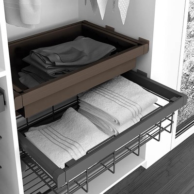 Σετ Μηχανισμού Σειρόμενης Μεταλλικής Βάσης με μεταλλικό Ράφι για 60cm κουτί Ντουλάπας σε Χρώμα Μόκα Emuca 7087913 