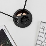 Πρίζα Γραφείου Ø80 mm Μαύρη με 2 θύρες USB και μια πρίζα Σούκο Emuca Circle 80 5048414