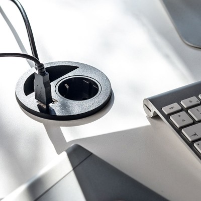 Πρίζα Γραφείου Ø80 mm Μαύρη με 2 θύρες USB και μια πρίζα Σούκο Emuca Circle 80 5048414