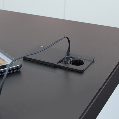 Πρίζα Γραφείου Ø80 mm Μαύρη Τετράγωνη με Καπάκι που Κλείνει με μια πρίζα Σούκο και θύρα USB τύπου Α Emuca 5048614