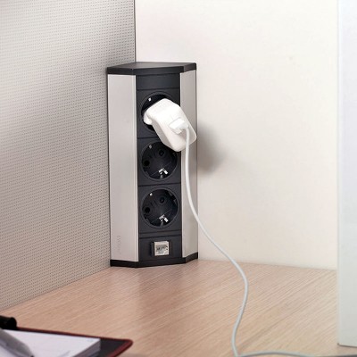 Πολύμπριζο για Έπιπλα με σχεδιασμό 45º για Τοποθέτηση οριζόντια ή κάθετα 3 πριζών Emuca V Dock 5048862