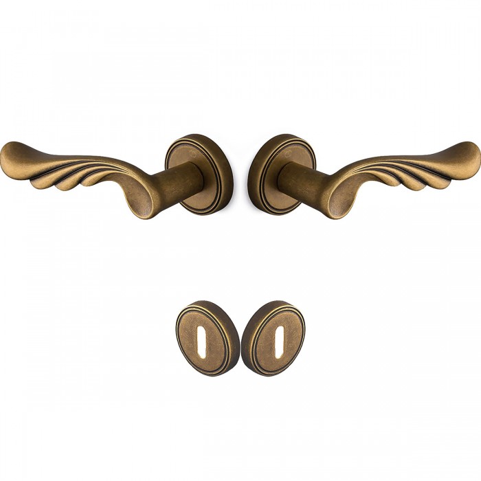 Πόμολα πόρτας Viobrass Ζεύγος (2τεμάχια) χειρολαβή με ροζέτα AURA σε Αντικέ Μπρούτζινο