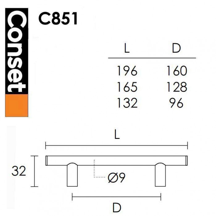 Λαβές επίπλων Conset C851 (128mm κέντρα) Σατέν Νίκελ