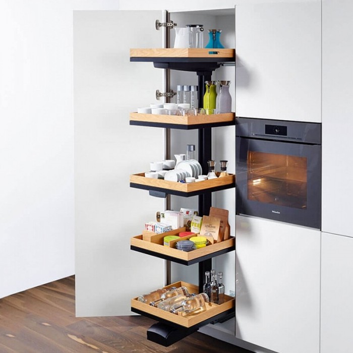 Τροφοθήκη 5 ραφιών με φρένο SoftStopPlus και SoftStopPro και επένδυση ξύλο δρύς KESSEBOHMER CONVOY LAVIDO 600mm x 2200mm