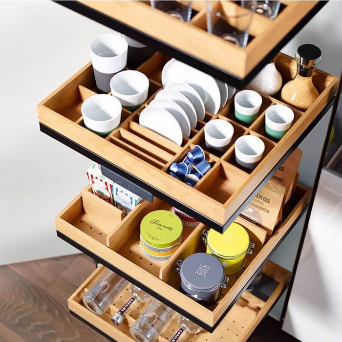 Τροφοθήκη 5 ραφιών με φρένο SoftStopPlus και SoftStopPro και επένδυση ξύλο δρύς KESSEBOHMER CONVOY LAVIDO 600mm x 2200mm