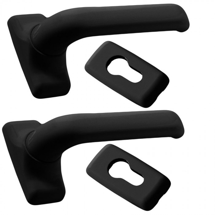 Πόμολα Σετ (ζευγος) Αλουμινόπορτας με Ροζέτα Αλουμινίου Μαύρα Dsl 6110 Domus 2 Τεμάχια