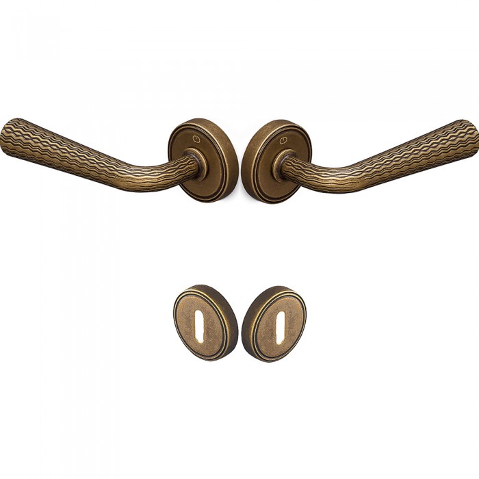 Πόμολα πόρτας Viobrass Ζεύγος (2τεμάχια) χειρολαβή με ροζέτα LINA σε Αντικέ Μπρούτζινο