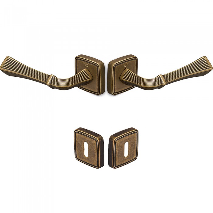 Πόμολα πόρτας Viobrass Ζεύγος (2τεμάχια) χειρολαβή με ροζέτα YOKO σε Αντικέ Μπρούτζινο