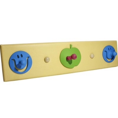 Κρεμάστρα  3 Θέσεων ξύλινη με κίτρινη δερματίνη  και παιδικά σχέδια 