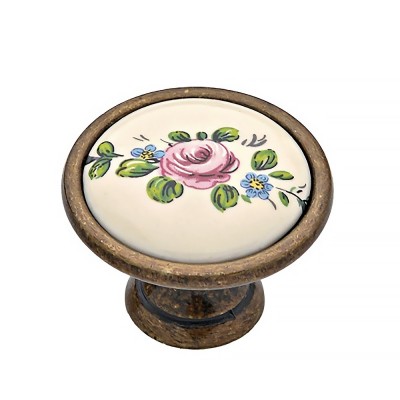 Πόμολα Επίπλων Roline 523 Αντικέ με Ροζ 'Ανθος Φ33mm , Υ24mm