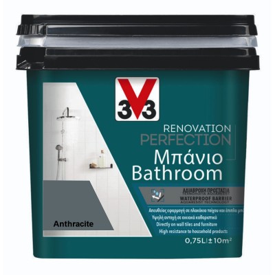 Χρώμα Νερού Ανακαίνισης Μπάνιου V33 RENOVATION PERFECTION BATHROOM 0,75LT Anthracite Σε Σατινέ Φινίρισμα