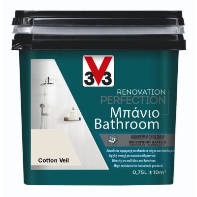 Χρώμα Νερού Ανακαίνισης Μπάνιου V33 RENOVATION PERFECTION BATHROOM 0,75LT Cotton Veil Σε Σατινέ Φινίρισμα