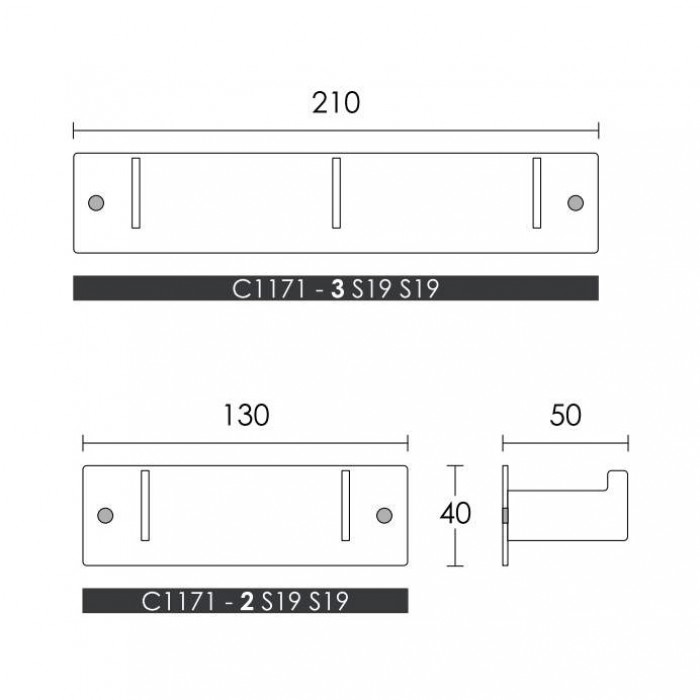 Κρεμάστρα Ρούχων 3 θέσεων 21cm Conset σειρά C1171 Μαύρο Ματ