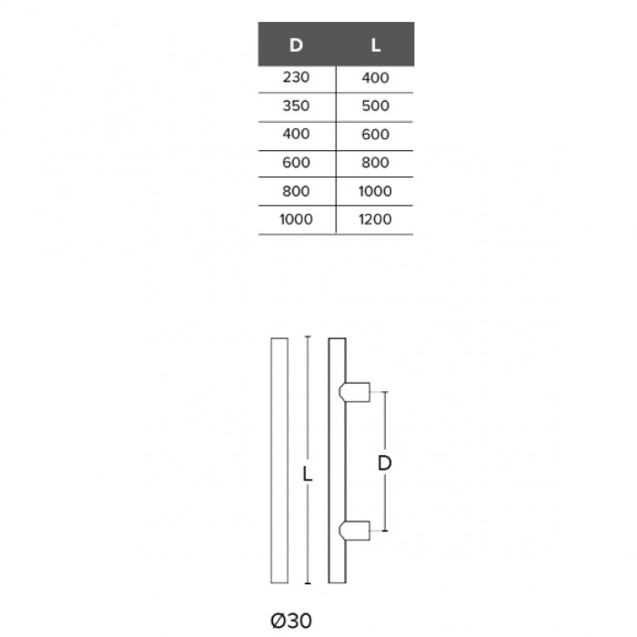 Λαβή εξώπορτας Conset σειρά C1497 Ø30 σε Ανοξείδωτο με Απόσταση Κέντρων 350mm και 500mm Συνολικό Μήκος