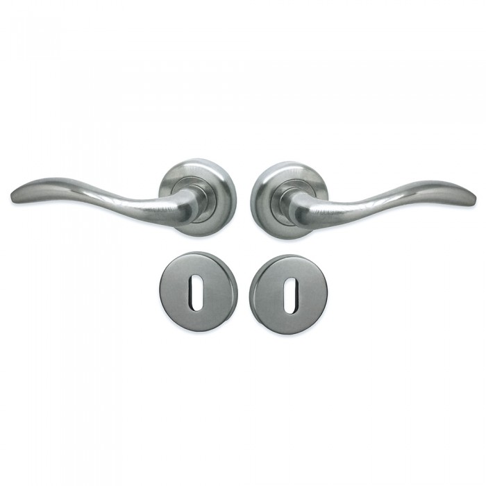 Πόμολα πόρτας χειρολαβή με ροζέτα (2Τεμάχια Ζεύγος) C1825 Νίκελ Ματ