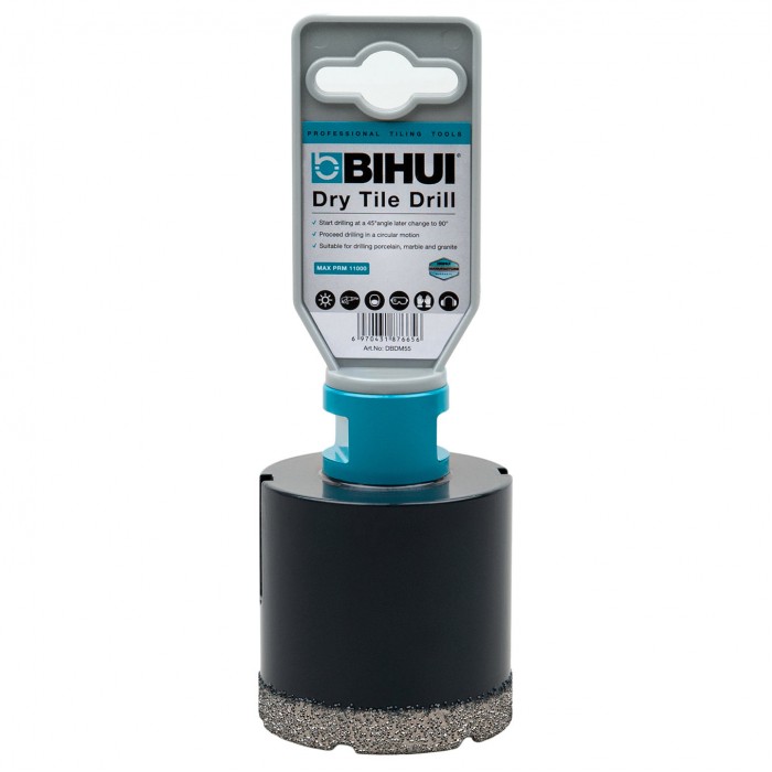 Τρυπάνι Διαμαντιού για γυαλί, κεραμικά, πλακίδια 55mm M14 Bihui Dry Tile Drill Professional Tiling Tools DBF55