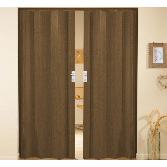 Δίφυλλη πτυσσόμενη πόρτα πλαστική Zitaflex χρώμα Ξύλου Μαόνι 17 χωρίς τζαμάκι