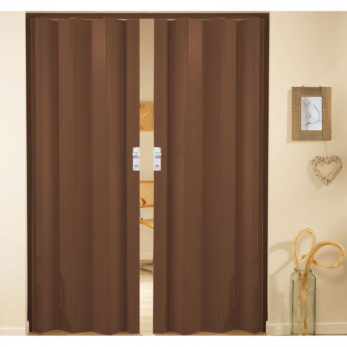 Δίφυλλη πτυσσόμενη πόρτα πλαστική Zitaflex Μονόχρωμη Μαόνι 14Α χωρίς τζαμάκι