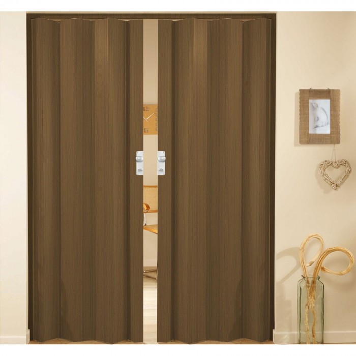 Δίφυλλη πτυσσόμενη πόρτα πλαστική Zitaflex χρώμα Ξύλου Καρυδιά 12 χωρίς τζαμάκι