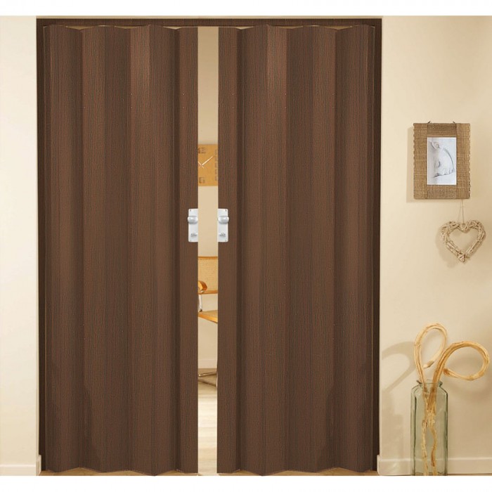 Δίφυλλη πτυσσόμενη πόρτα πλαστική Zitaflex χρώμα Ξύλου Καρυδιά Σκούρο 14 χωρίς τζαμάκι