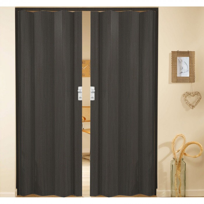 Δίφυλλη πτυσσόμενη πόρτα πλαστική Zitaflex χρώμα Ξύλου Μαύρο Δρύς 18 χωρίς τζαμάκι