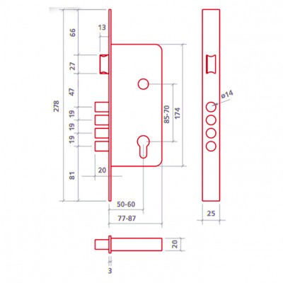 Κλειδαριά βασική, 4 πίρων 2 στροφών Κέντρο 50mm Ezcurra 700B 