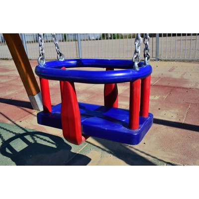 Κούνια (κάθισμα) Νηπίων για μεταλλικές ή ξύλινες κούνιες με πιστοποίηση ΕΝ1176 σε χρώμα Μπλέ - Κόκκινο - Μπλέ
