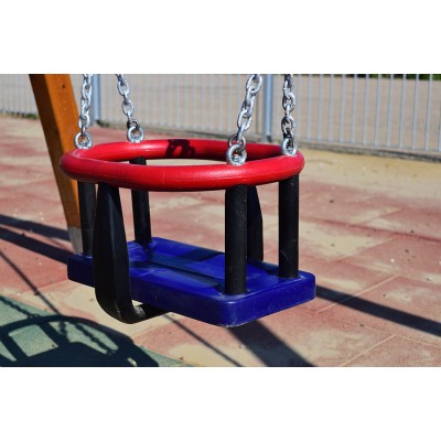 Κούνια (κάθισμα) Νηπίων για μεταλλικές ή ξύλινες κούνιες με πιστοποίηση ΕΝ1176 σε χρώμα Κόκκινο - Μαύρο - Μπλέ