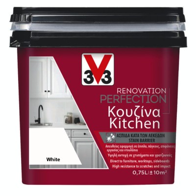 Χρώμα Νερού Ανακαίνισης Κουζίνας V33 RENOVATION PERFECTION KITCHEN 0,75LT White Σε Σατινέ Φινίρισμα
