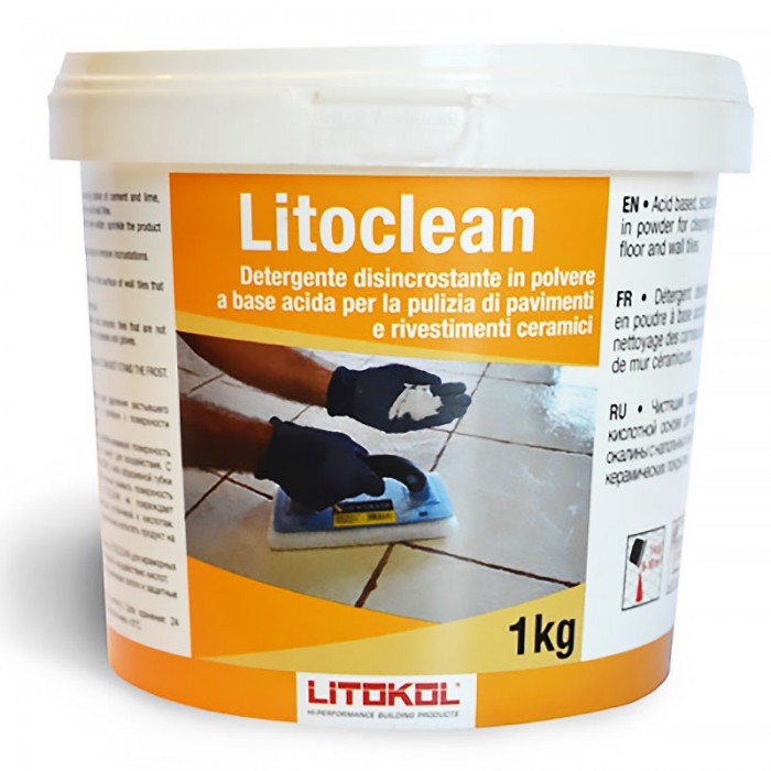 Όξινο καθαριστικό αφαλατικό για τον καθαρισμό κεραμικών δαπέδων και επιτοίχιων επενδύσεων Litoclean 1kg
