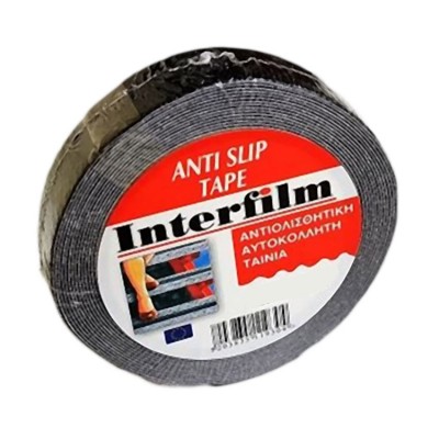 Αυτοκόλλητη αντιολισθητική ταινία Μαύρη  για σκαλοπάτια, ράμπες, σκάλες, κύτη σκαφών κ.α.  50mm x 10m Interfilm