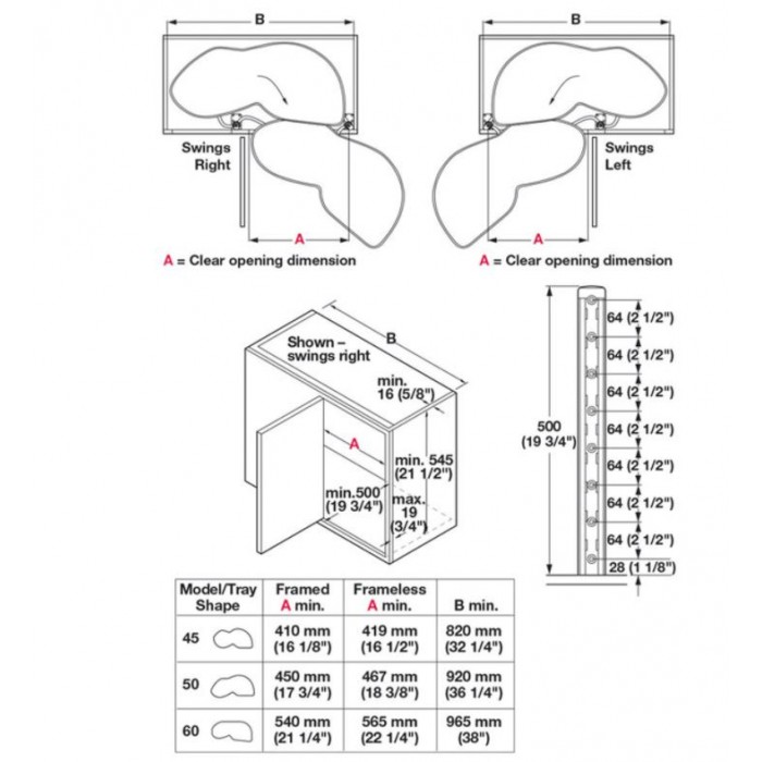 Μηχανισμός κουζίνας για τυφλό ντουλάπι φασόλι Kessebohmer Lemans II  για Πόρτα 60εκ Δεξί άνοιγμα με Φρένο σε Χρώμα Ανθρακί