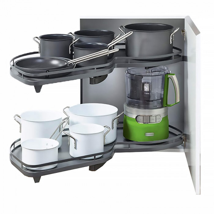 Μηχανισμός κουζίνας για τυφλό ντουλάπι φασόλι Kessebohmer Lemans II  για Πόρτα 60εκ Αριστερό άνοιγμα με Φρένο σε Χρώμα Ανθρακί