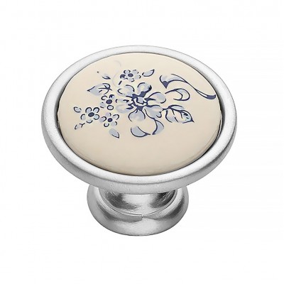 Πόμολα Επίπλων Roline 523 Νίκελ Σατινέ Μπλε Λουλούδι Φ33mm, Υ24mm